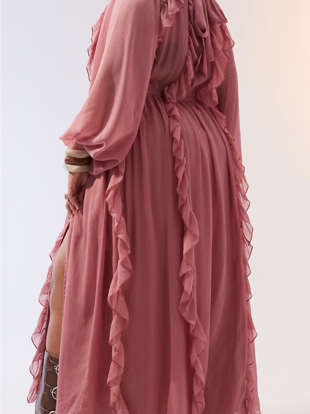 ASOS Curve Rose Pink Ruffle Maxi Dress